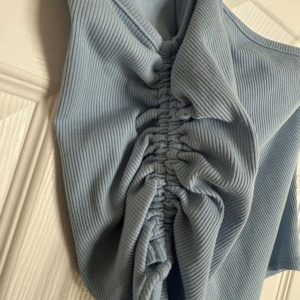 Peach Love California Blue One Shoulder Ruffled Top Size Large - Picture 4 of 6